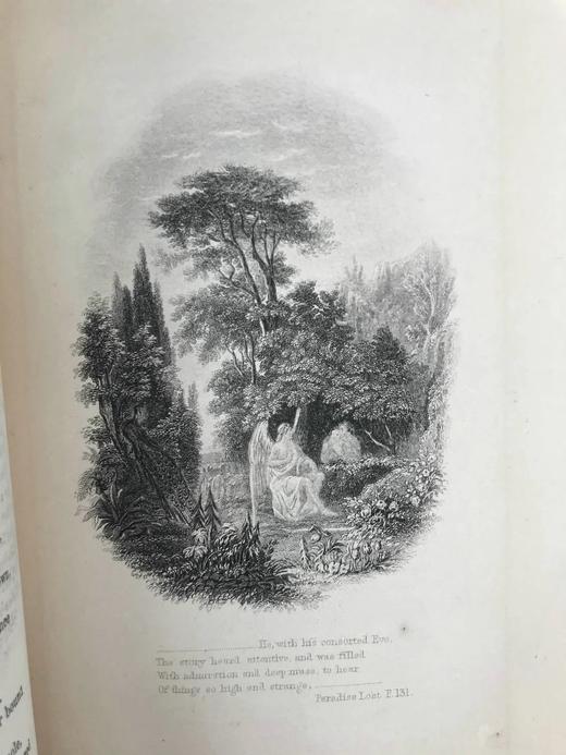约19世纪后期 弥尔顿诗集 6幅钢版画插图 漆布精装32开 商品图7