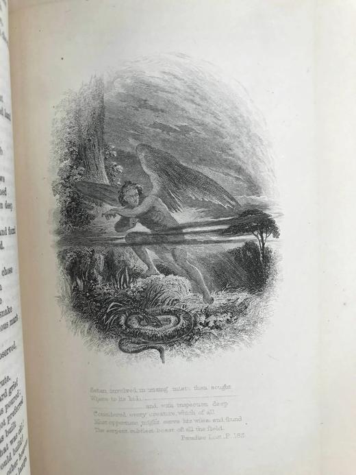 约19世纪后期 弥尔顿诗集 6幅钢版画插图 漆布精装32开 商品图6