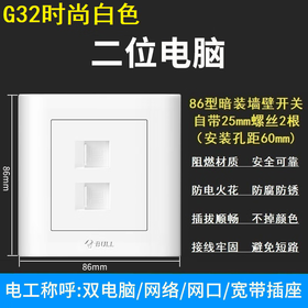 【DZ】公牛BULL G32系列86型暗装墙壁开关电脑双插座(白色)