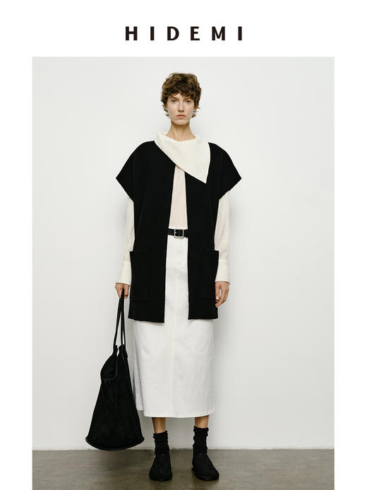 HIDEMI 艺术感强缩褶皱肌理羊毛系列不对称翻领衬衫上衣 商品图7