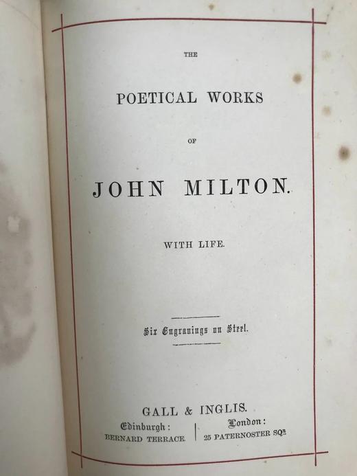 约19世纪后期 弥尔顿诗集 6幅钢版画插图 漆布精装32开 商品图5