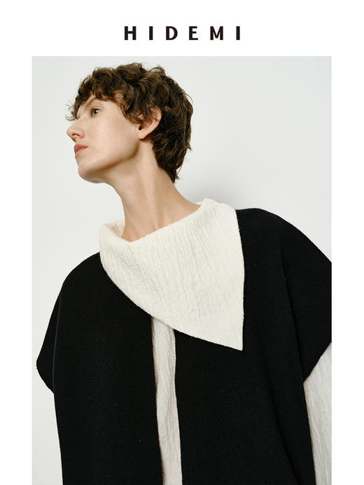 HIDEMI 艺术感强缩褶皱肌理羊毛系列不对称翻领衬衫上衣 商品图8