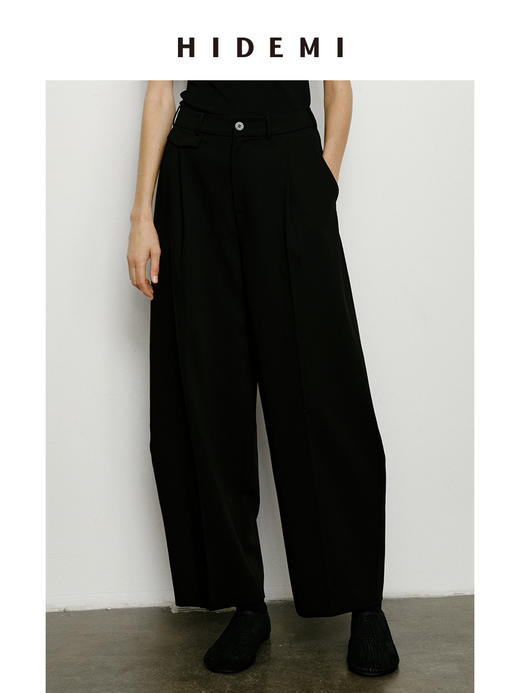 HIDEMI 经典显瘦中高腰微茧型口袋西裤 黑色/海鸥灰 商品图5
