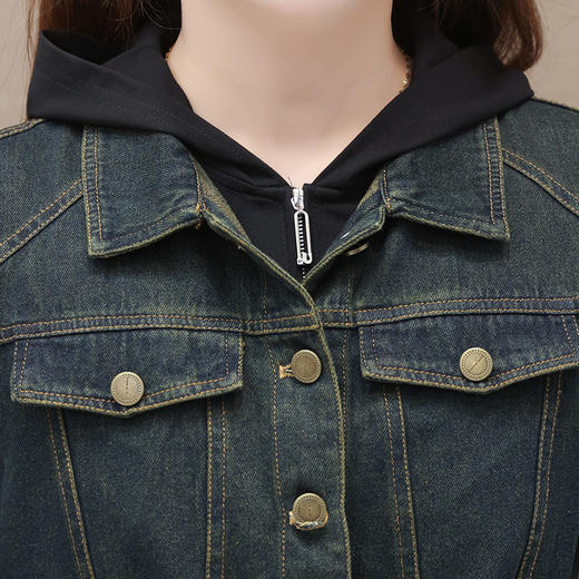 修身时尚，秋款长款长袖连帽内搭连衣裙短款牛仔时髦马甲两件套QYM-OMS-FDB316-L 商品图3