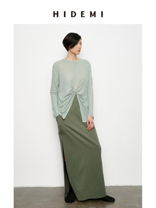 HIDEMI 极简抽绳设计感口袋H型开衩斜纹缎面半身裙 商品图9