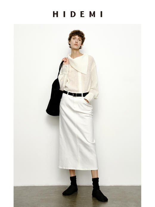 HIDEMI 艺术感强缩褶皱肌理羊毛系列不对称翻领衬衫上衣 商品图2