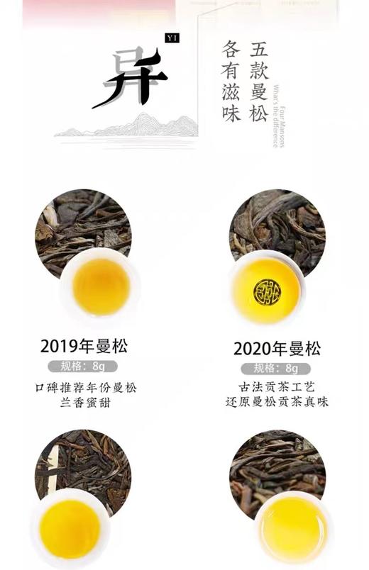 【曼松品鉴装】曼松贡茶 2019-2023年 五年份 曼松生茶 品鉴合集 商品图1
