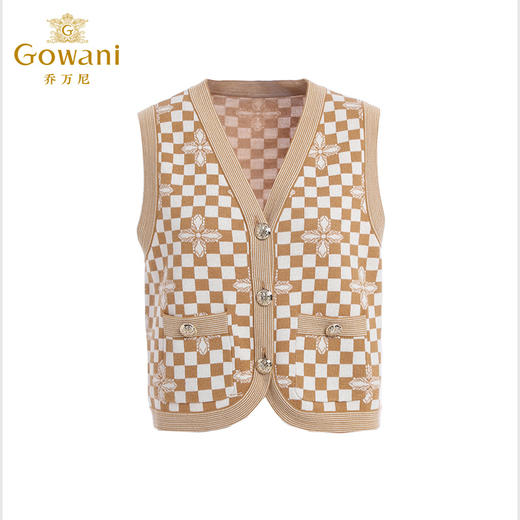 乔万尼秋款羊毛马甲棋盘格设计毛针织衫ET3M759 商品图4