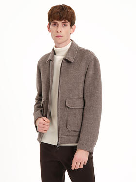 callisto深砖棕双色交织千鸟格全绵羊毛夹克 FSFEJ055C BR