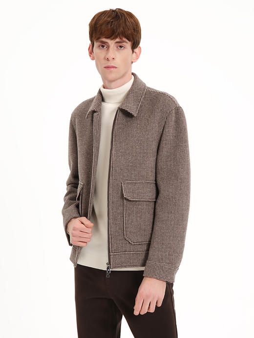 callisto深砖棕双色交织千鸟格全绵羊毛夹克 FSFEJ055C BR 商品图0