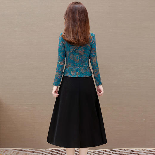 秋季新款，拼结假两件复古改良中长款A字裙妈妈装印花连衣裙QYM-KED-1306 -Y 商品图2