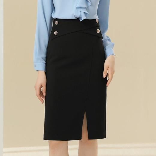 百姿 韩版黑色高腰半身裙秋季新款纯色包臀裙 商品图0