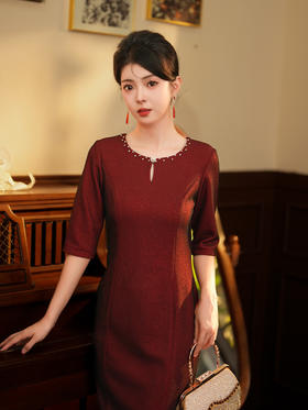 妈妈装秋冬款旗袍裙，小长款宴会装优雅气质旗袍裙单层复古旗袍JLM-3178