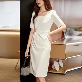 娜璐多 夏季新款短袖连衣裙女时尚气质女神范中长款裙子褶皱设计感轻熟风