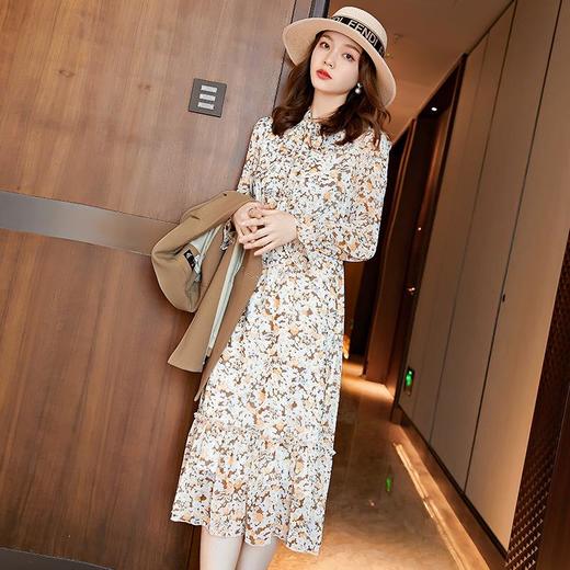 娜璐多 碎花连衣裙女2023春秋新款法式茶歇裙雪纺长袖收腰气质温柔A字裙 商品图3