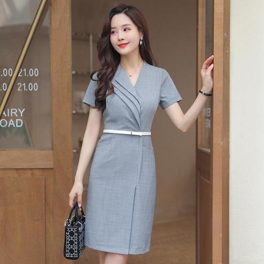 娜璐多 高级感短袖连衣裙薄款2023新款设计感褶皱A字裙收腰包臀裙送腰带 商品图3