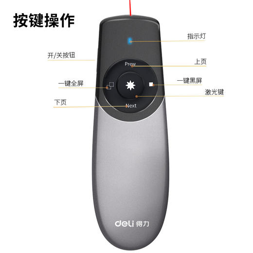 【DZ】得力deli可充电翻页笔PPT翻页笔灰色2805红光 商品图3