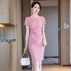 娜璐多 修身显瘦气质OL连衣裙女2023年新款夏季短袖职业连衣裙设计感温柔