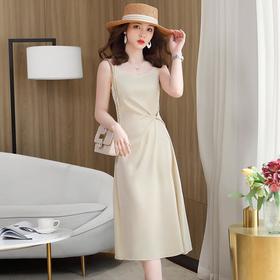 娜璐多 吊带连衣裙女垂坠感2023年夏季新款气质通勤纯色中长款显瘦A字裙