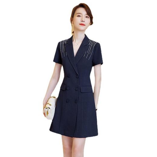 娜璐多 绿色连衣裙女短袖2023夏季新款高级感职业修身显瘦烫钻西装裙轻熟 商品图4