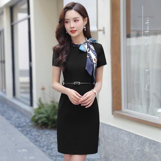 娜璐多 时尚气质职业连衣裙女2023夏季新款丝巾蝴蝶结短袖通勤裙子配腰带 商品图1