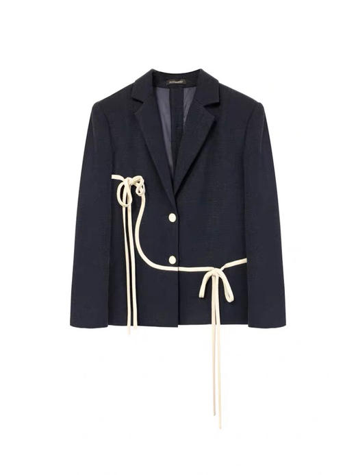 蓝色不规则曲线飘带宽松西装外套 商品图3