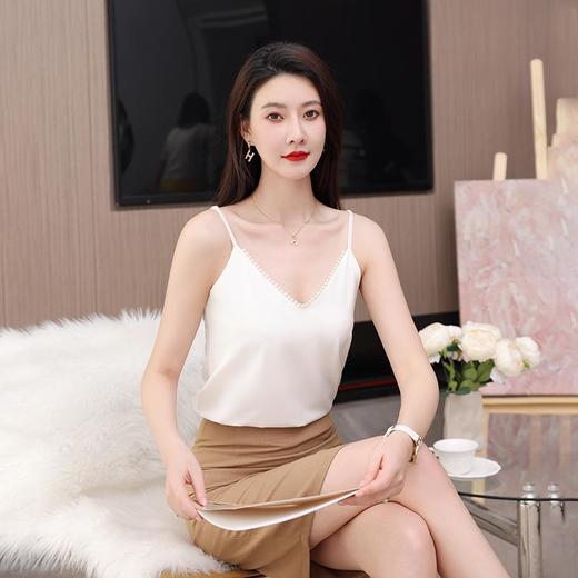 娜璐多 小吊带背心女春秋配西装内搭美背外穿无袖上衣防醋酸缎珍珠打底女 商品图3