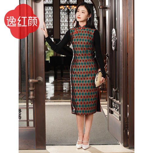 逸红颜 林夕 2025春季新款提花马甲旗袍裙改良无袖中长版洋装女 商品图1