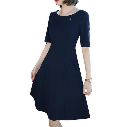 娜璐多 2023新款夏季连衣裙女短袖职业装韩版收腰修身带口袋气质优雅裙子 商品图4