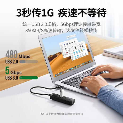 【DZ】绿联UGREEN USB3.0分线器高速4口 拓展坞20487 1米 商品图2
