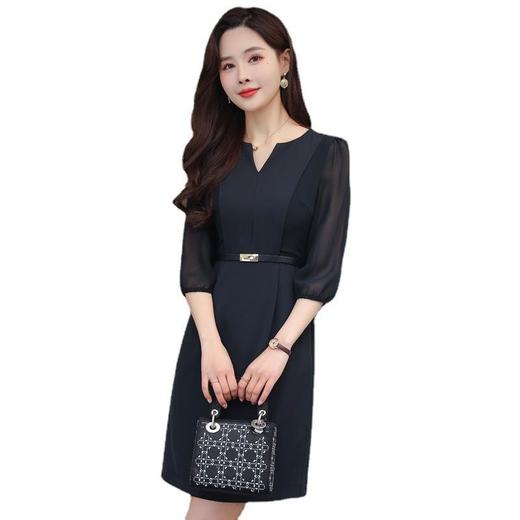 娜璐多 高级感中袖连衣裙女夏薄款2023新款网纱拼接气质女神范裙子送腰带 商品图4