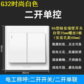【DZ】公牛BULL G32系列86型暗装墙壁开关二开单控(白色)/
