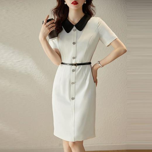 娜璐多 白色短袖连衣裙女2023夏季新款高级感温柔风名媛气质收腰通勤裙子 商品图2