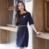 娜璐多 简约风时尚中袖连衣裙夏季薄款2023年新款开叉配腰带设计感通勤OL 商品缩略图3