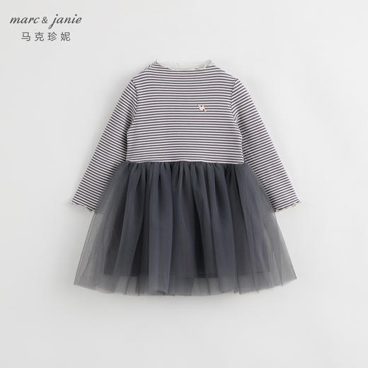 【吸湿发热】马克珍妮秋冬新款 女童半高领条纹网纱连衣裙231386 商品图0