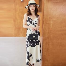 娜璐多 法式茶歇连衣裙高级感国风印花水墨画吊带长裙新中式女装夏款百搭