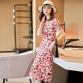 娜璐多 法式碎花连衣裙女2023夏季收腰显瘦遮肉气质小清新中长款雪纺裙