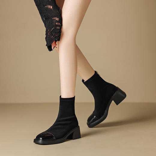 优雅个性，茶花刺绣牛皮瘦瘦靴XDD-2177F 商品图2