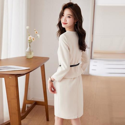 娜璐多 高级感米白色连衣裙女2023早秋新款气质女神范修身显瘦职业长袖裙 商品图2