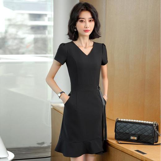 娜璐多 法式鱼尾连衣裙短袖设计感收腰带2023夏新款设计感简约通勤风裙子 商品图3