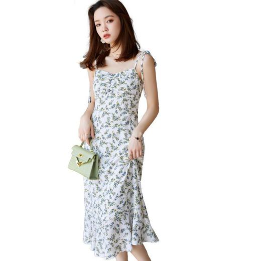 娜璐多 法式碎花连衣裙女夏小清新抽绳褶皱系带小个子显高吊带荷叶边裙 商品图4