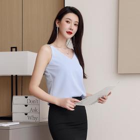娜璐多 防醋酸缎小吊带背心女2023春夏新款法式气质宽松垂感V领无袖上衣