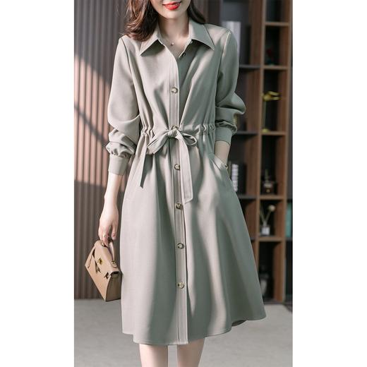 【现货7天】设计感收腰衬衫裙女中长款连衣裙2023秋装新款韩版显瘦长裙子 商品图1