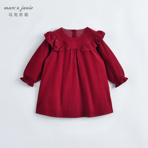 马克珍妮秋冬新款 女童花边领灯芯绒连衣裙 儿童裙子231793 商品图2