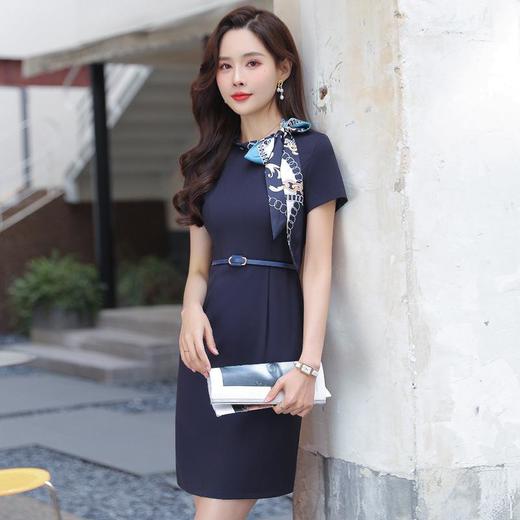 娜璐多 时尚气质职业连衣裙女2023夏季新款丝巾蝴蝶结短袖通勤裙子配腰带 商品图0