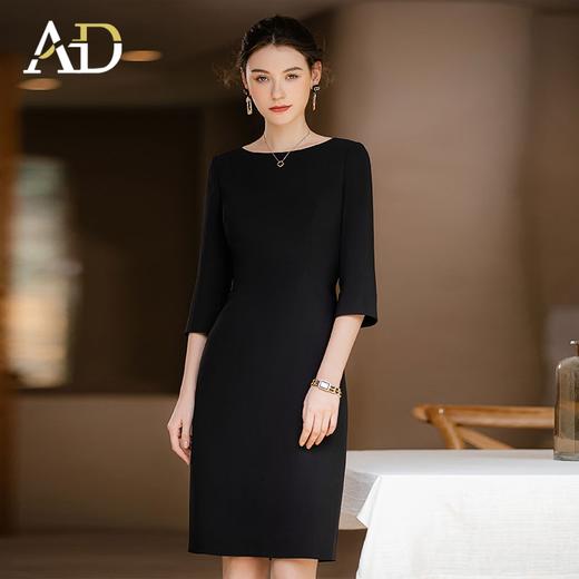 赫本风小黑裙女2023春夏新款法式优雅五分袖洋装通勤上班服套裙 商品图3
