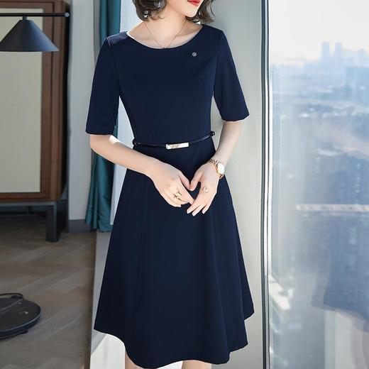 娜璐多 2023新款夏季连衣裙女短袖职业装韩版收腰修身带口袋气质优雅裙子 商品图3