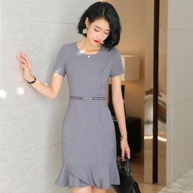 娜璐多 法式短袖连衣裙设计感鱼尾裙2023夏新款设计感显瘦温柔风通勤OL女