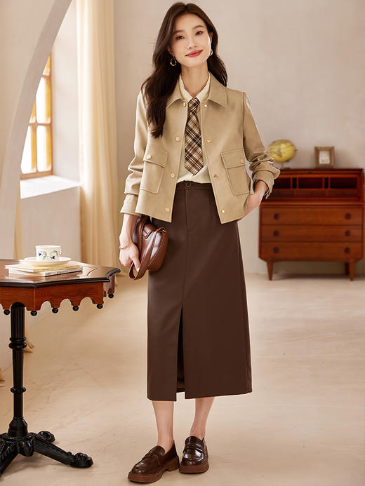 【专属特惠】熙世界卡其色皮衣短外套女秋季2025新款宽松小个子机车皮夹克上衣 商品图4