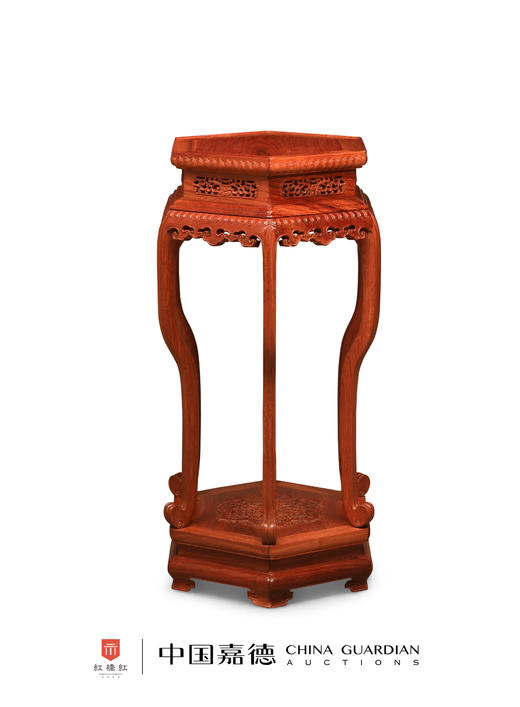 红桥红  家具严选  缅甸花梨（大果紫檀）  【故宫款六足如意带托尼 花架】 商品图2